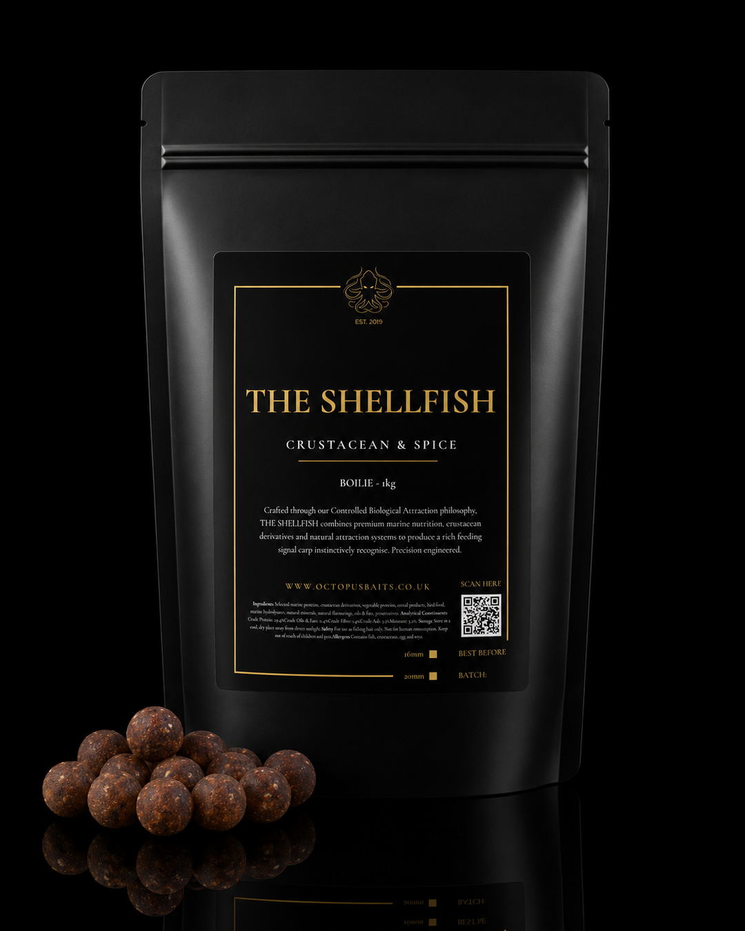 The Shellfish shelf life carp boilies in a 1kg bag by Octopus Baits