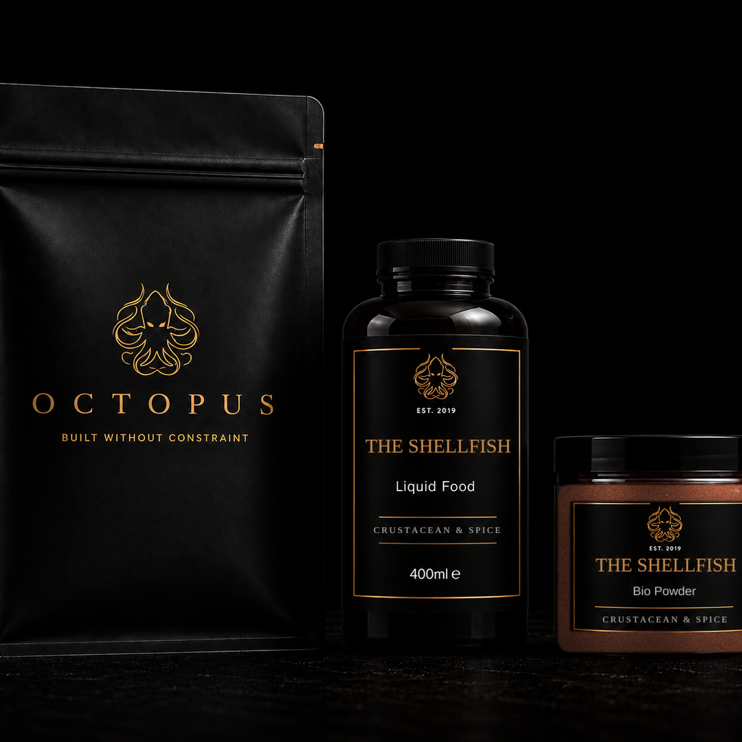 The Shellfish 5kg bundle: shelf life boilies, liquid food and bio powder by Octopus Baits
